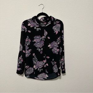 Cotton-On Black Floral Button-Up Long Sleeve Shirt